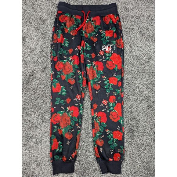 Sniper Gang‎ Pants Mens Small Red Black Joggers Floral Roses Y2K Activewear - Picture 1 of 11